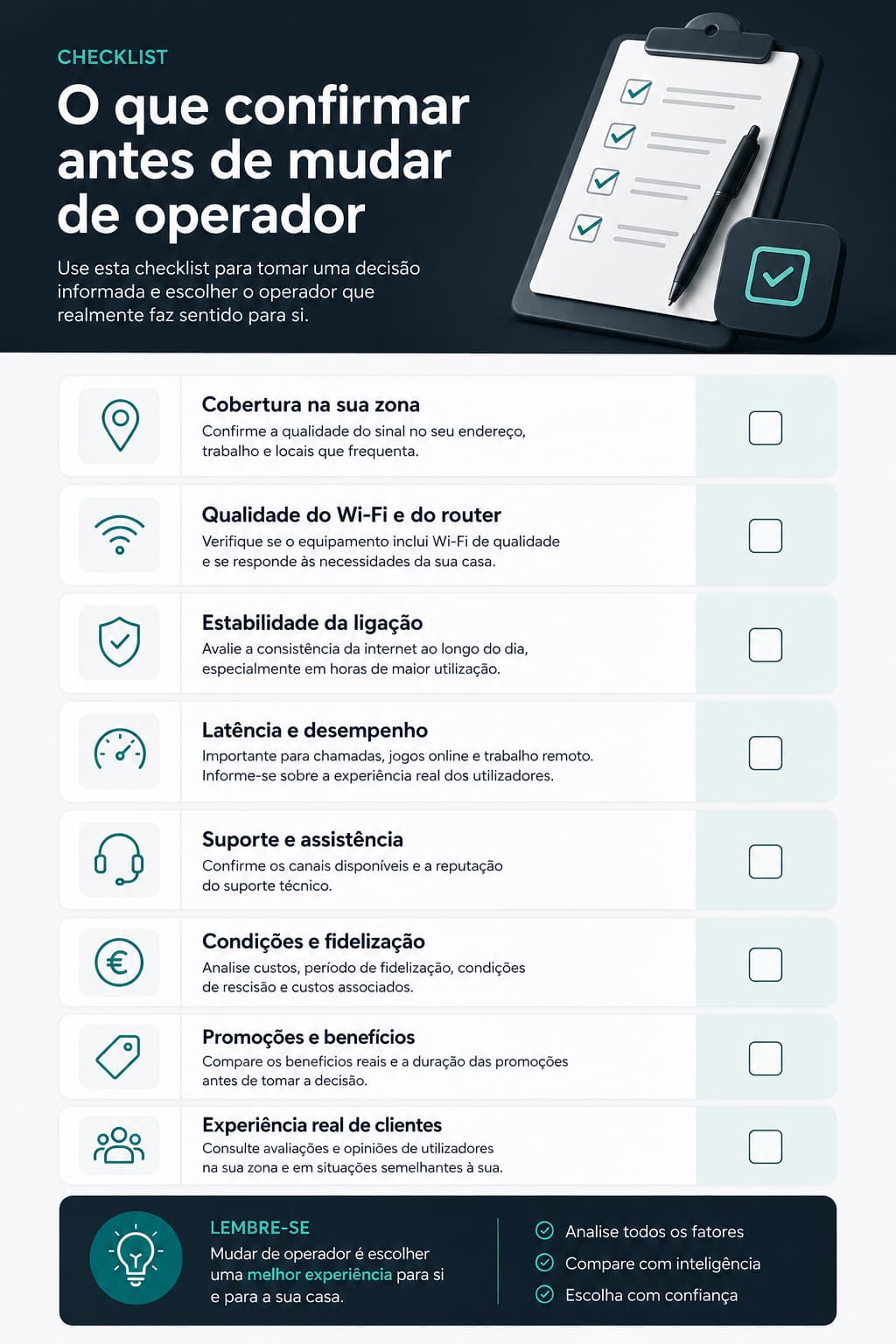 Checklist do que confirmar antes de mudar