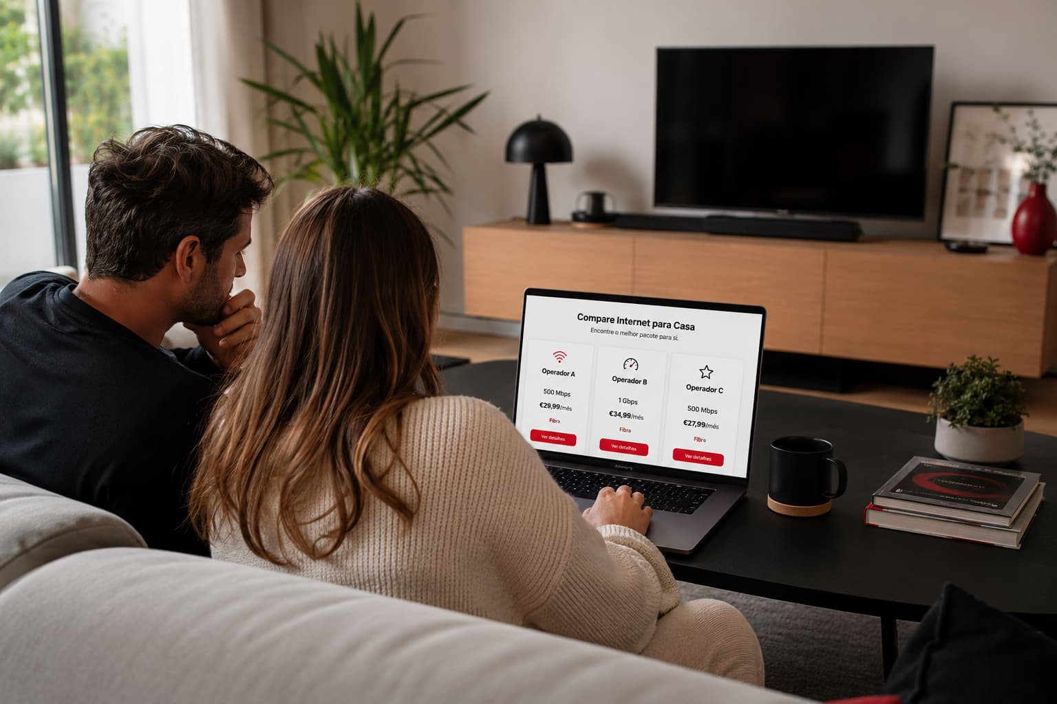Pessoa a comparar operadores de internet para casa num portátil