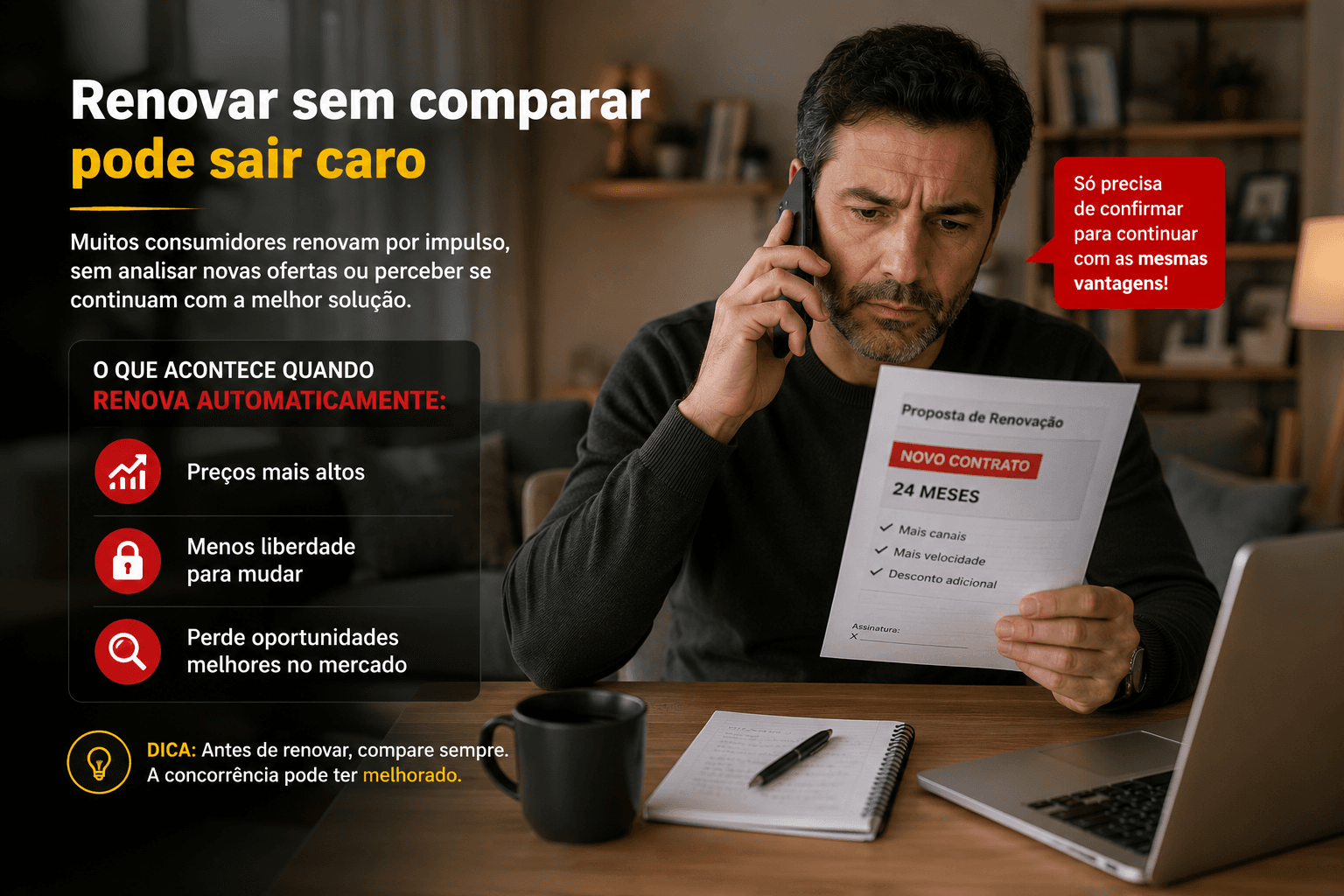 Renovar contrato telecom sem comparar pode sair caro