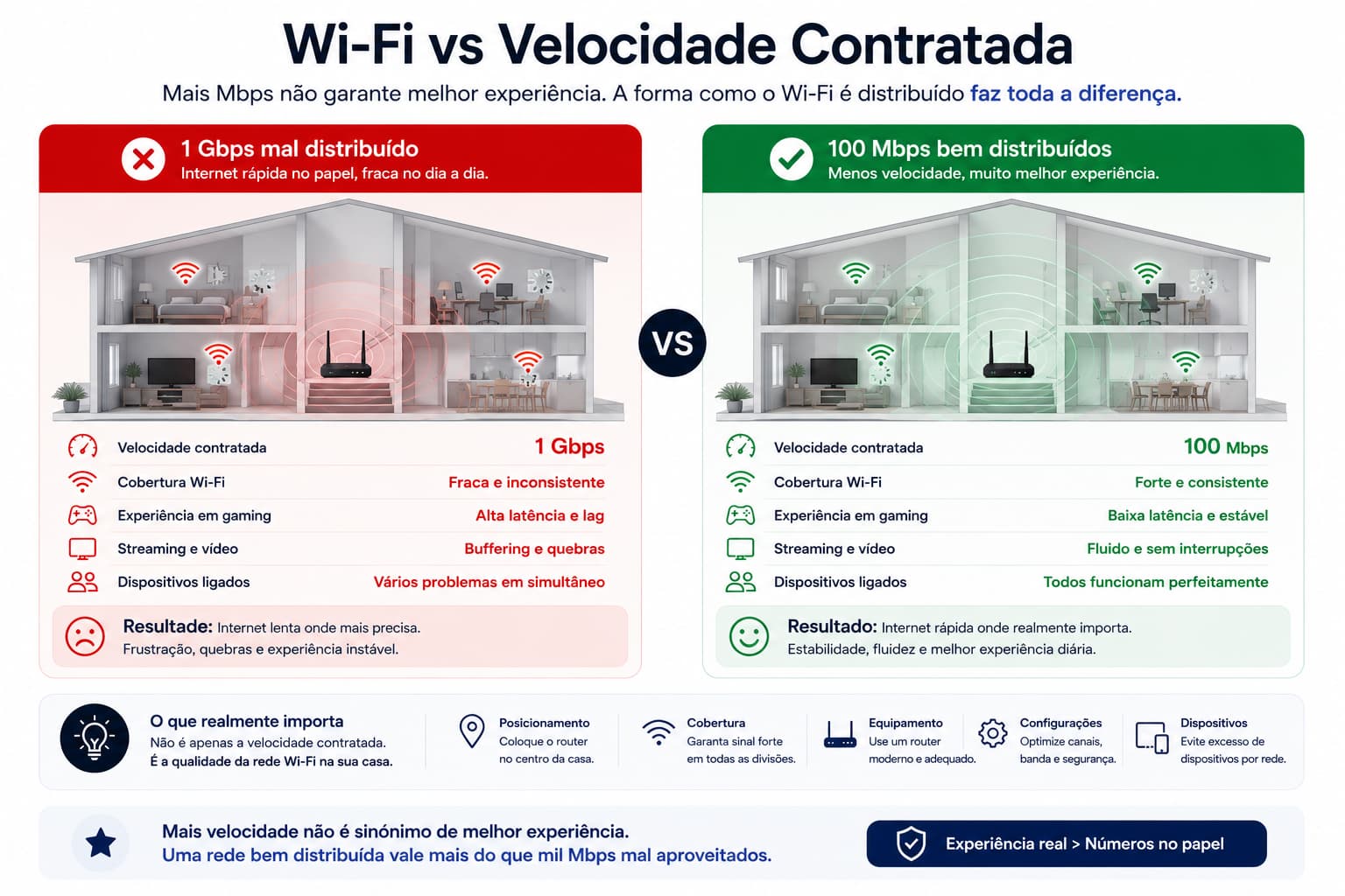 Comparação entre Wi‑Fi e velocidade contratada