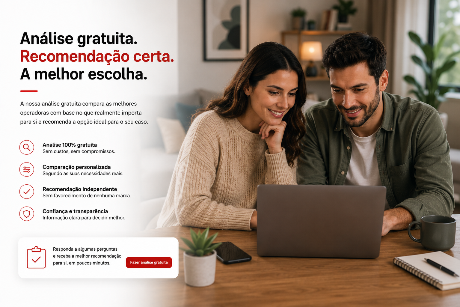 Pessoa ou casal a analisar qual operadora faz mais sentido para a sua casa